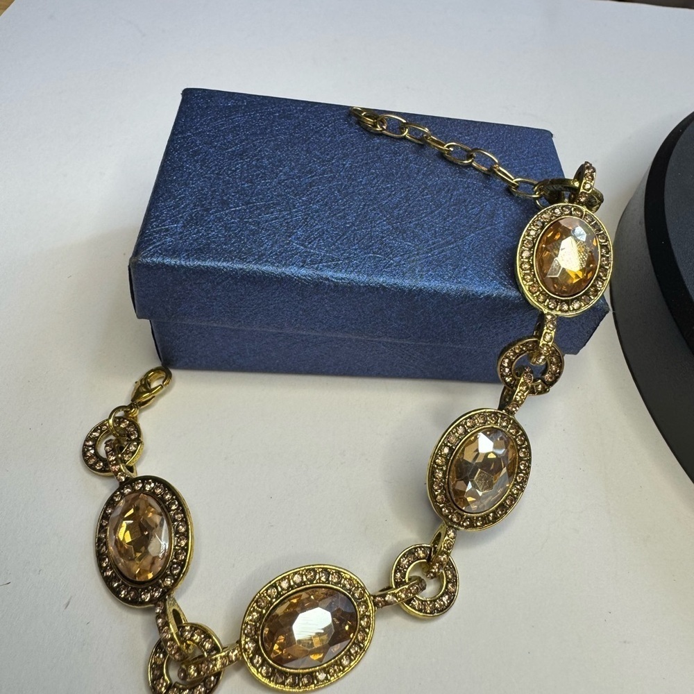 Simulated Champagne Quartz, Champagne Color Austrian Crystal Bracelet